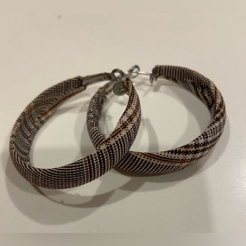 Elegant Brown and Black Plaid Hoop Earrings